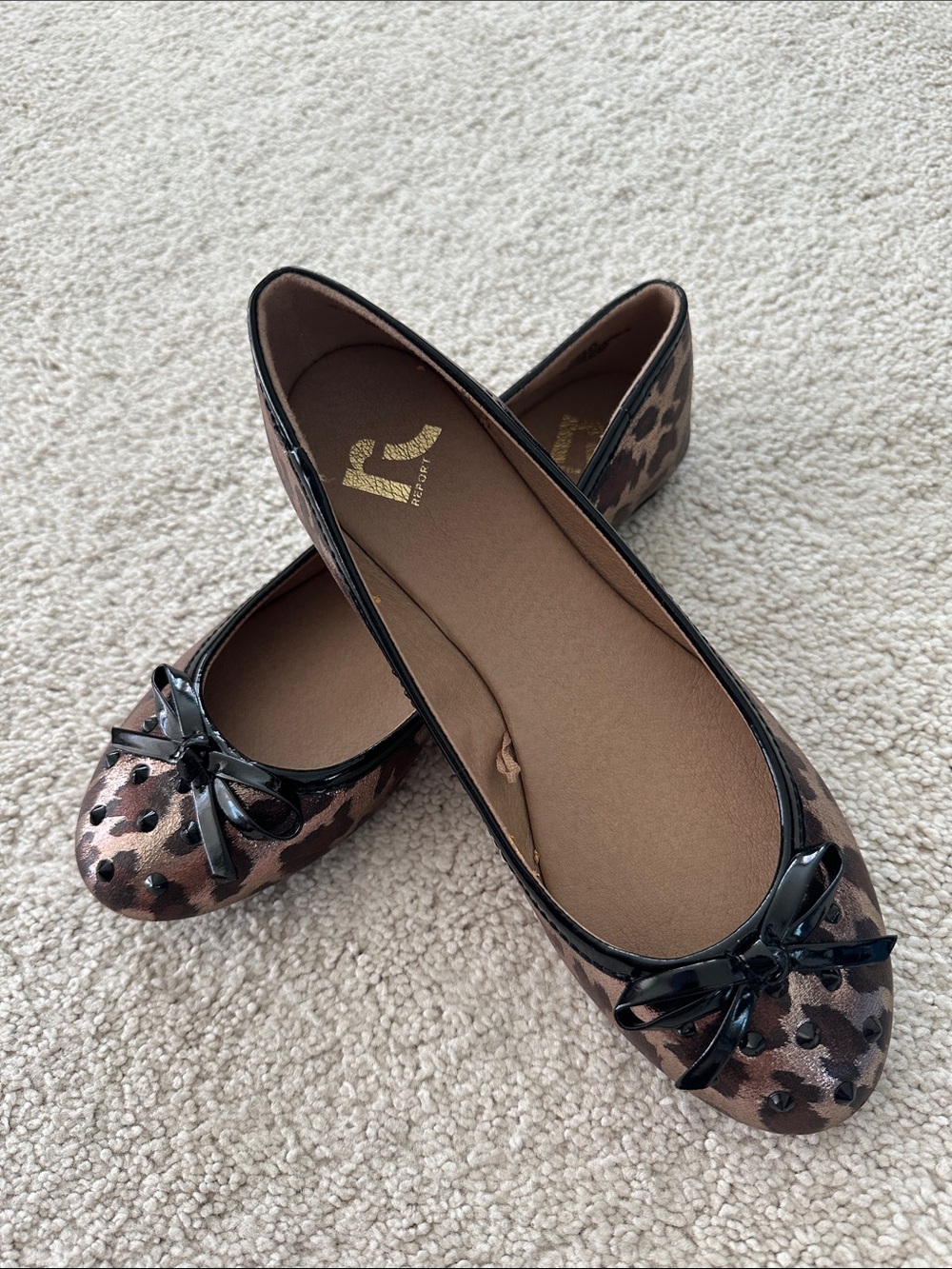 NWOT Report Leopard-Print Ballet Flats with Black Patent Trim 6.5